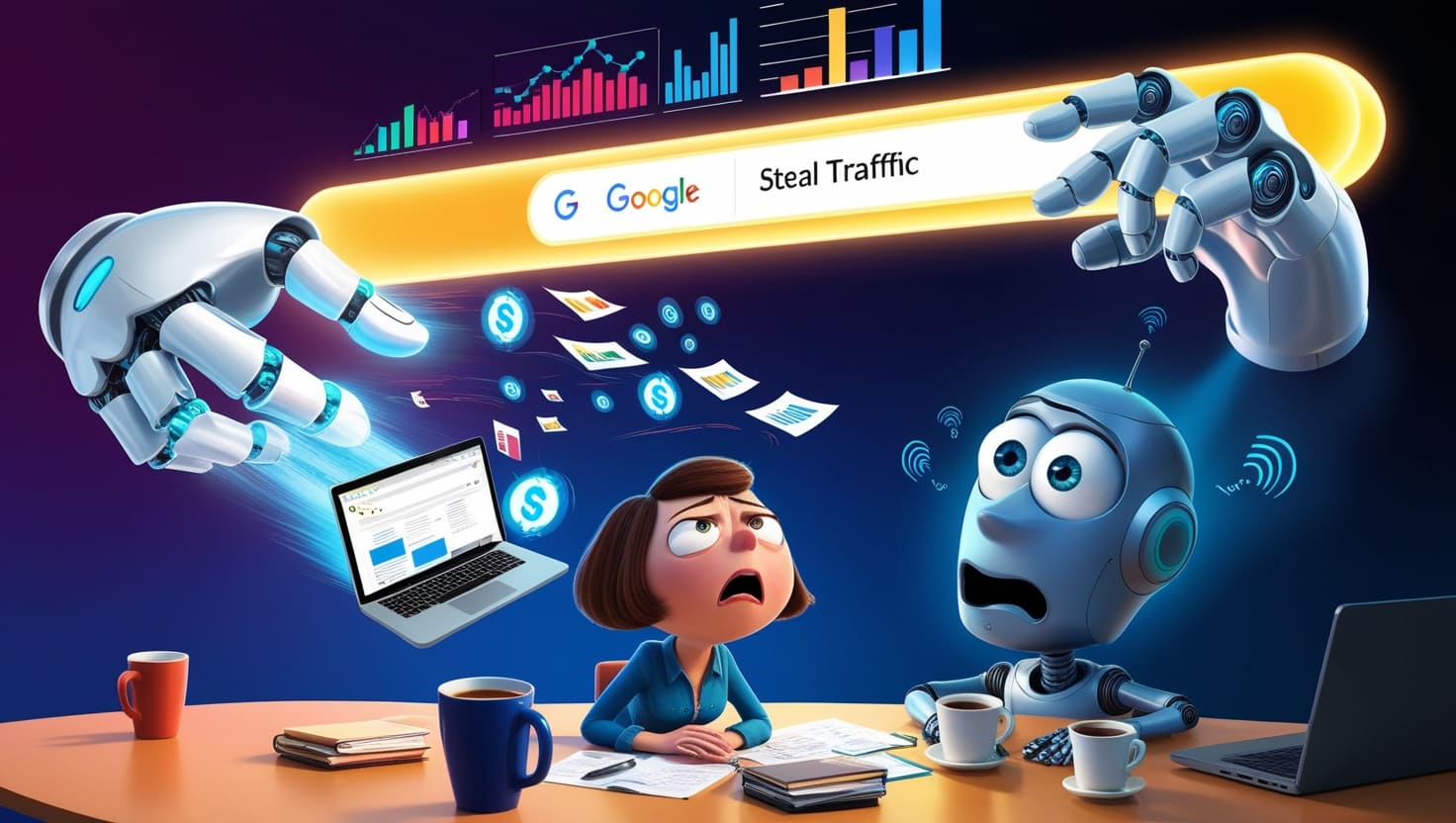 AI Overviews zero click traffic SEO AIO steal traffic blogging after AI content Google AI 摘要 部落格流量下降 部落格經營 零點擊搜尋 竊取流量