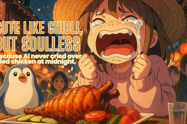 🍗 AI Can Paint Ghibli, But It Can’t Paint You Crying Over Fried Chicken at Midnight AI人工智慧吉卜力宮崎駿創作與創作的界線 什麼是靈魂 Ghibli AI art AI has no soul